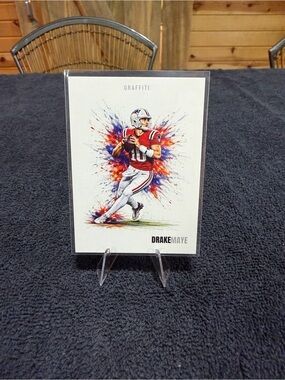 Drake Maye Illustrated Football Art Card — Red & White